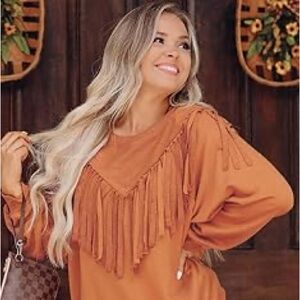 Boho Western Fringe Oversized Sweatshirt